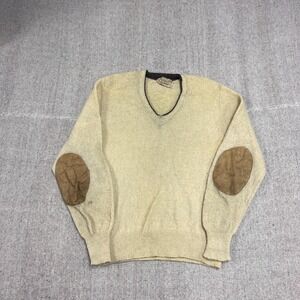 Vintage Mohair Sweater Mens Medium White 1970s Shaggy V Neck Distressed